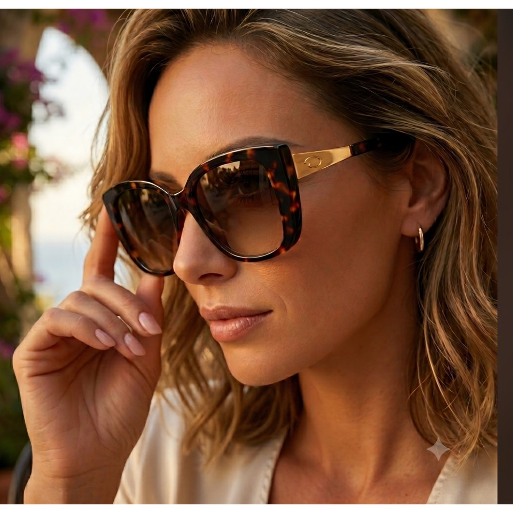 Oscar de la Renta Stunning Tortoise Oversized Square Sunglasses Gold Logo